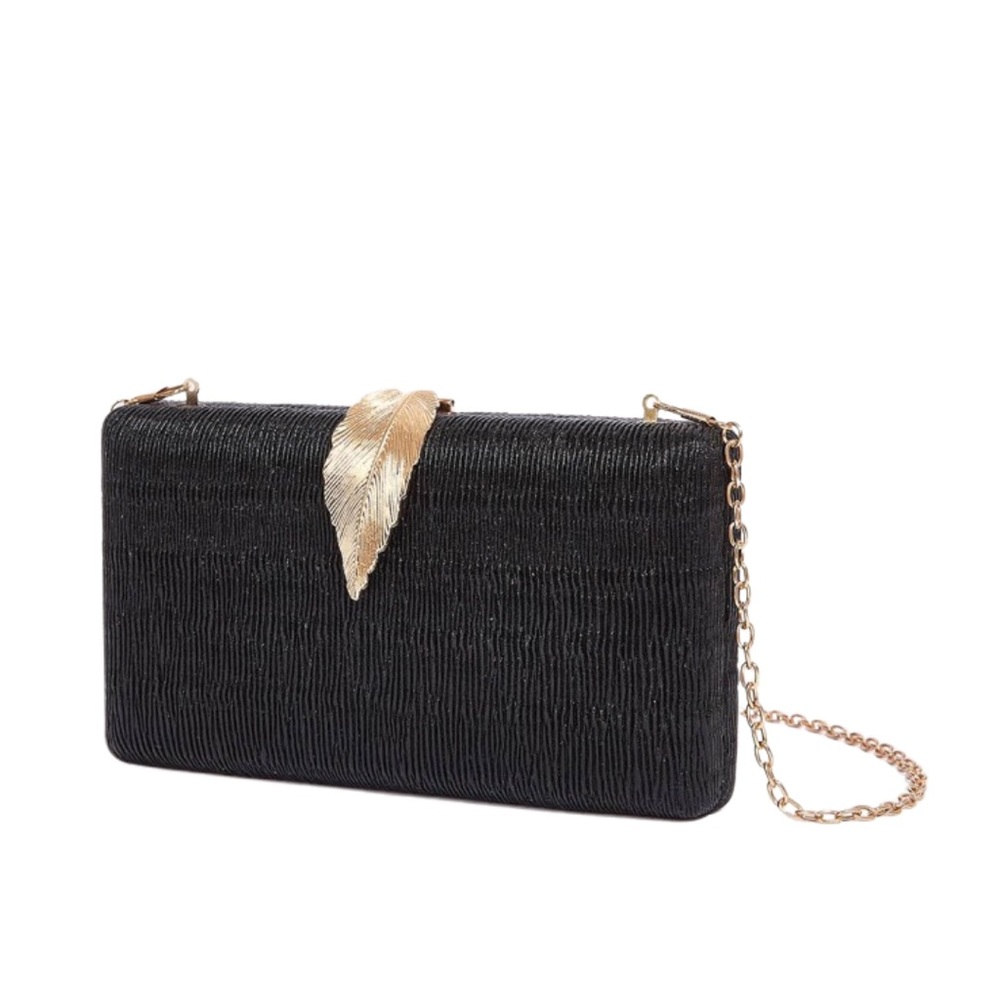 Black Clutch with Gold Leaf Accent